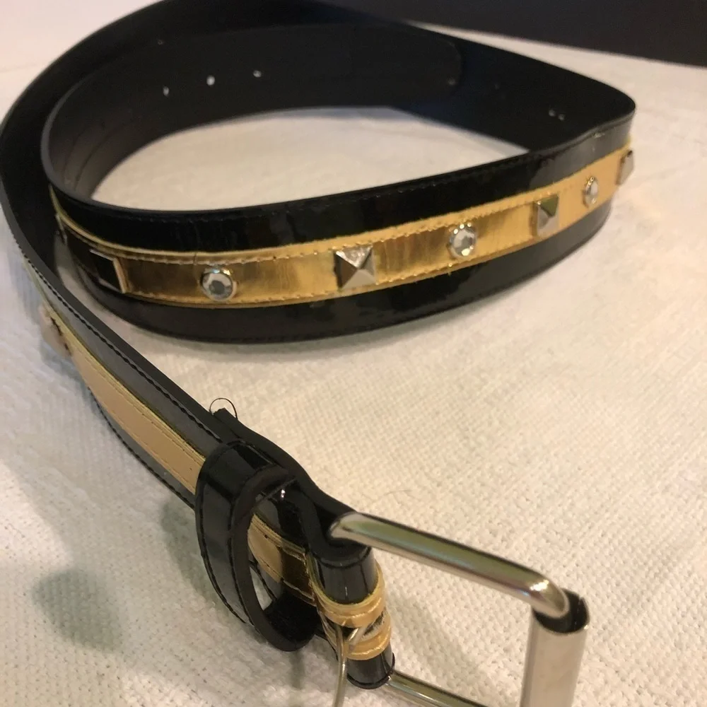 Torrid Black Gold Fashion Belt Faux Leather Vegan Rhinestones Sz. 2X Embellished